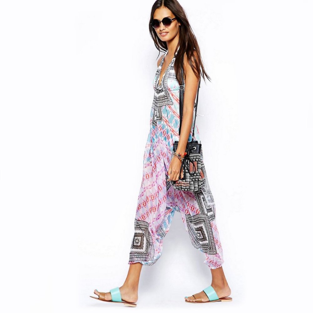 ASOS Geo-Tribal Print Plunge Beach Jumpsuit